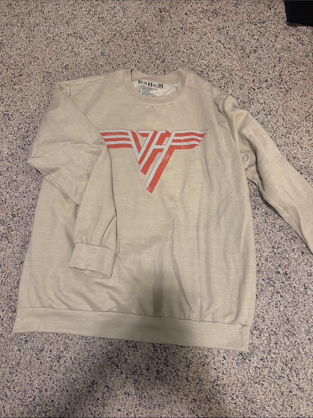 Van Halen Logo Crewneck Sweater in Light Beige with Orange Graphic
